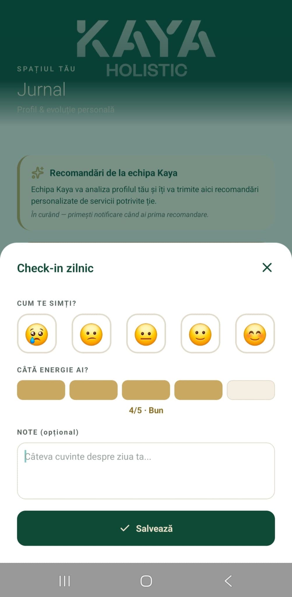 Aplicația Kaya — ecran 3